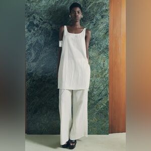 NWT ZARA Ivory Wide Leg Elastic Waistband Side Pockets Sz S
